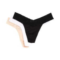 Womens Hanky Panky Organic Cotton Original Rise Thong w/ Lace 3-Pack