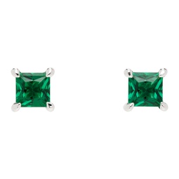 SSENSE Exclusive Silver & Green Princess Cut Stud Earrings 241481M144029