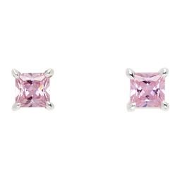Silver & Pink Princess Cut Stud Earrings 241481M144021