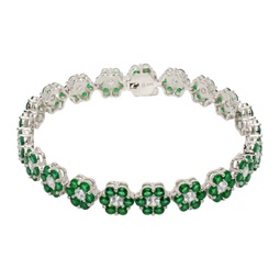 Silver & Green Daisy Tennis Bracelet 241481M142031