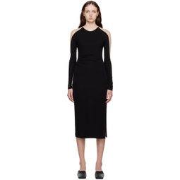 Black Sheer Sleeve Midi Dress 231154F054007