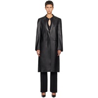 Black Tailored Leather Coat 241154F064000