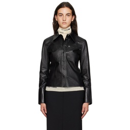 Black Shirt Leather Jacket 232154F064003