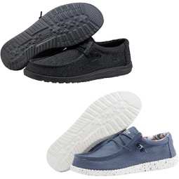 Hey Dude Mens Wally Sox Micro Total Black & Wally Stretch Blue Bundle Size 13 Men’s Shoes Mens Lace Up Loafers Comfortable & Light-Weight