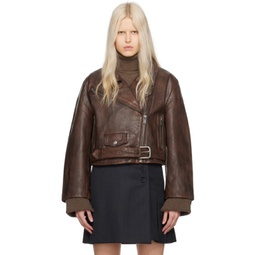 Brown Joana Leather Biker Jacket 241946F064000