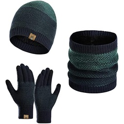 Winter Beanie Hat Scarf for Men with Touchscreen Gloves Skull Cap Neck Warmer Scarves for Men Women with Fleece Lined