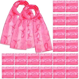 HooLing 24 Pcs Pink Breast Cancer Awareness Scarf 60 x 13 Inch Pink Ribbon Scarves for Women Breast Cancer Party