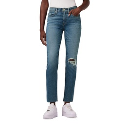 Nico Mid-Rise Stretch Distressed Straight-Leg Ankle Jeans