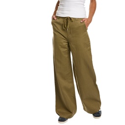 drawstring linen-blend wide leg trouser