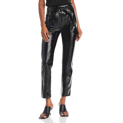 Faux Leather Utility Cargo Ankle Straight Leg Pants