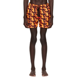 Black & Orange Printed Swim Shorts 241084M208002
