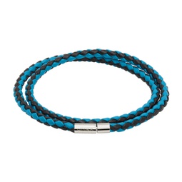 Blue & Black Double-Wrap Two-Tone Leather Bracelet 241084M142004