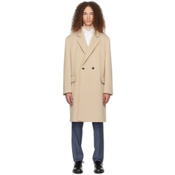 Beige Double-Breasted Coat 241084M176002