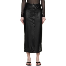 Black Buttoned Faux-Leather Midi Skirt 231084F092000