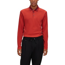 Mens Woven Pattern Slim-Fit Long-Sleeved Polo Shirt