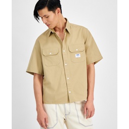 Mens Loose-Fit Button-Down Twill Shirt