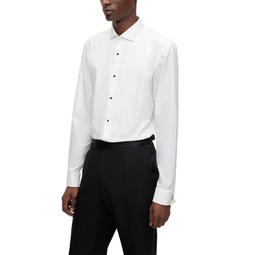 Mens Easy-Iron Stretch-Cotton Poplin Slim-Fit Dress Shirt