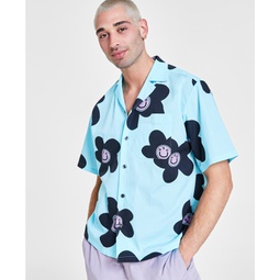 Mens Oversized-Fit Floral Button-Down Camp Shirt