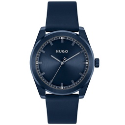 Mens Bright Quartz Blue Leather Watch 42mm