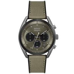 Mens Top Quartz Fashion Chronograph Black Silicone Green Fabric Watch 44mm