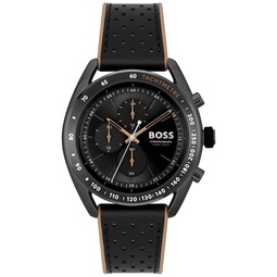 Mens Center Court Quartz Chronograph Black Leather and Brown Silicone Strap Watch 44mm
