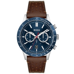Mens Allure Chronograph Brown Leather Strap Watch 44mm