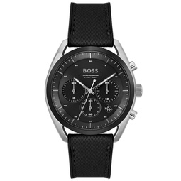 Mens Top Quartz Fashion Chronograph Black Silicone Black Fabric Watch 44mm