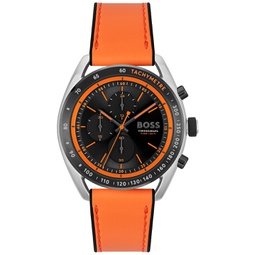 Mens Center Court Quartz Chronograph Orange Leatherand Black Silicone Strap Watch 44mm
