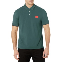 hugo mens solid green square logo cotton short sleeve polo t-shirt