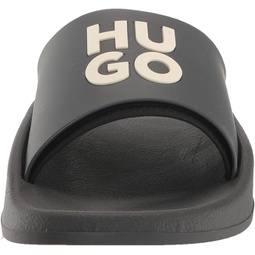 hugo mens black logo stacked logo slide sandal shoes