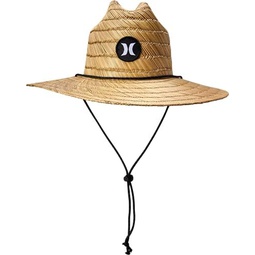 Hurley Mens Straw Hat - Weekender Medium Brim Natural Straw Sun Hat with Chin Strap