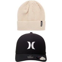 Hurley Mens Hat Set - 2 Piece Icon Beanie and H2O Dri-Fit One & Only Sweat Resistant Fitted Baseball Cap