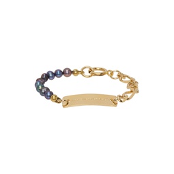 SSENSE Exclusive Gold Thin Figaro Pearl Bracelet 231490M142010