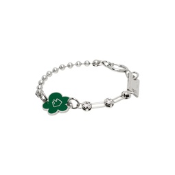 SSENSE Exclusive Silver   Green Flower Bracelet 241490M142022