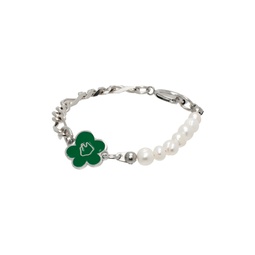 SSENSE Exclusive Silver Flower   Pearl Bracelet 241490M142026
