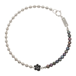 Silver Flower & Pearl Necklace 232490M145019