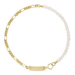 Gold Thin Figaro Chain & Pearl Necklace 231490M145006