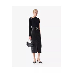 Nadia Slit Leather Midi Skirt