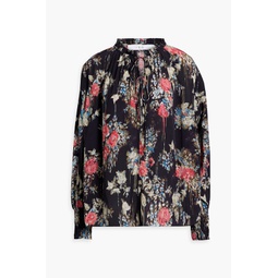 Analin tie-detailed floral-print crepe de chine blouse