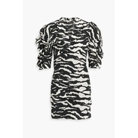 Farah ruched zebra-print silk-blend crepe de chine mini dress