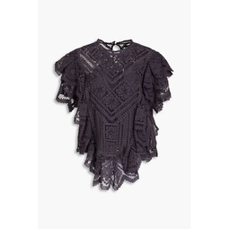 Zainos ruffled crocheted cotton blouse