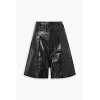 Balilaz belted pleated leather shorts