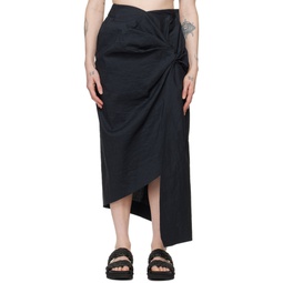 Black Twisted Midi Skirt 241809F092011
