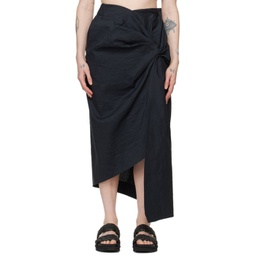 Black Twisted Midi Skirt 241809F092011