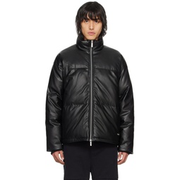 Black Quilted Faux Leather Down Jacket 241284M178000