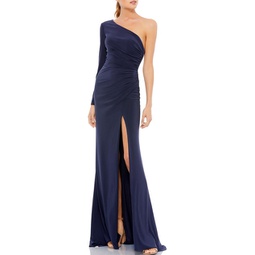 womens one shoulder ruched evening dress