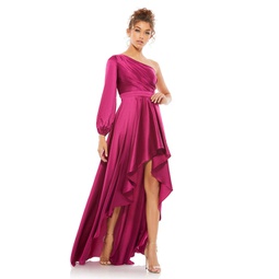 high low one shoulder flowy gown