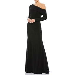 womens one shoulder pleated evening dress