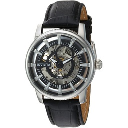 Invicta Mens Objet dArt Stainless Steel Automatic-self-Wind Watch with Leather-Calfskin Strap, Black, Brown, White, 22 (Model: 22641, 22642, 22643)