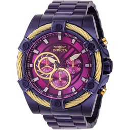 Invicta Mens Bolt 52mm Stainless Steel Quartz Watch, Purple (Model: 38958)